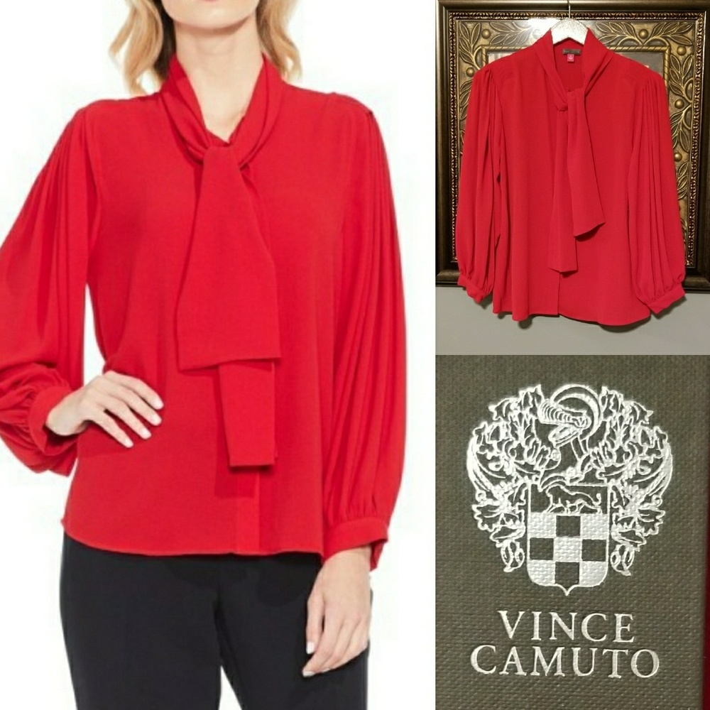 Vince Camuto crimson tie neck blouse NWT. E1